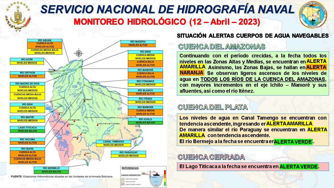 Hidrografía Naval: Cuenca del Amazonas continúa en alertas amarilla y naranja