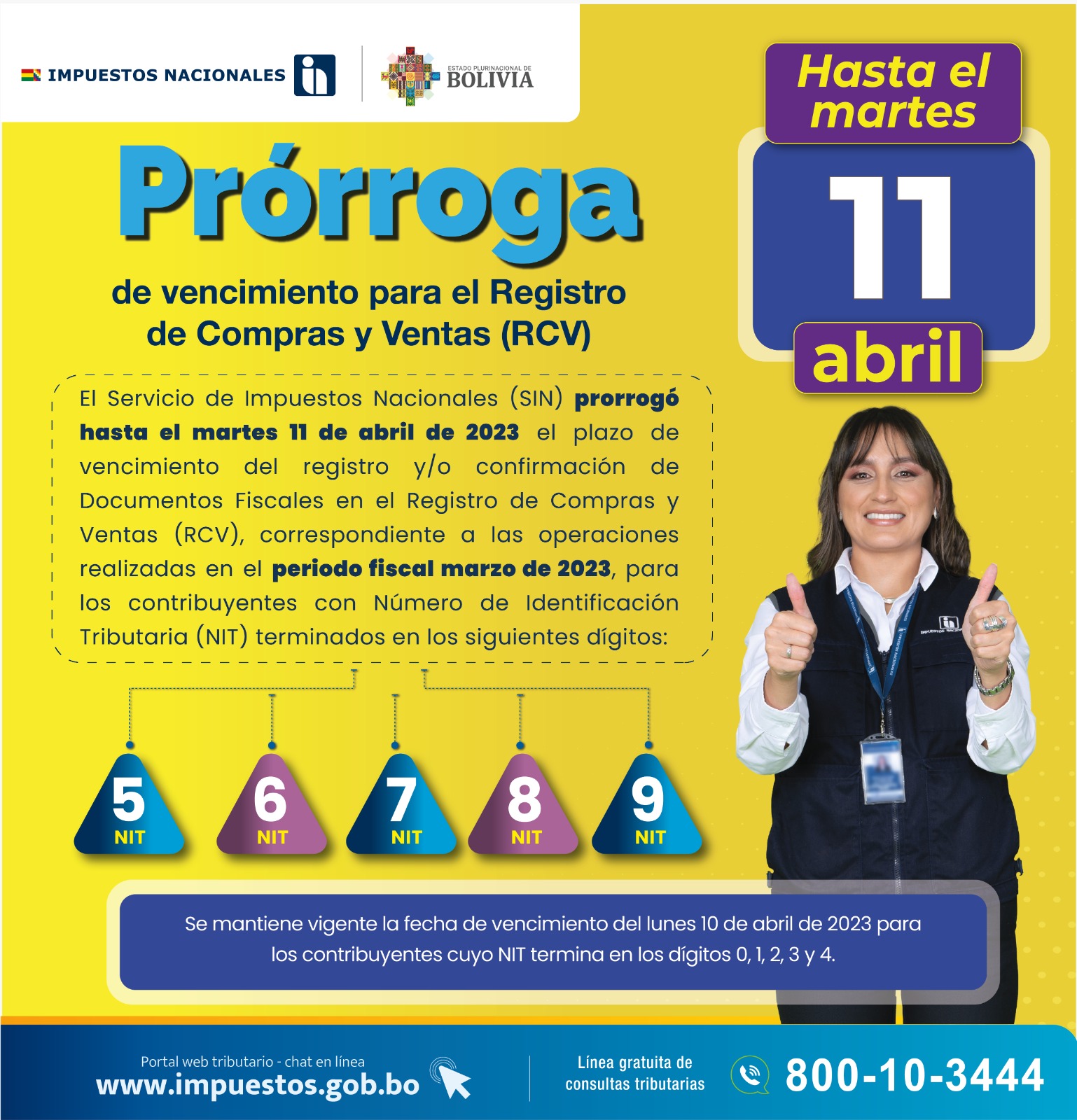 Impuestos amplía plazo de registro del RCV para NIT terminados en 5, 6, 7, 8 y 9