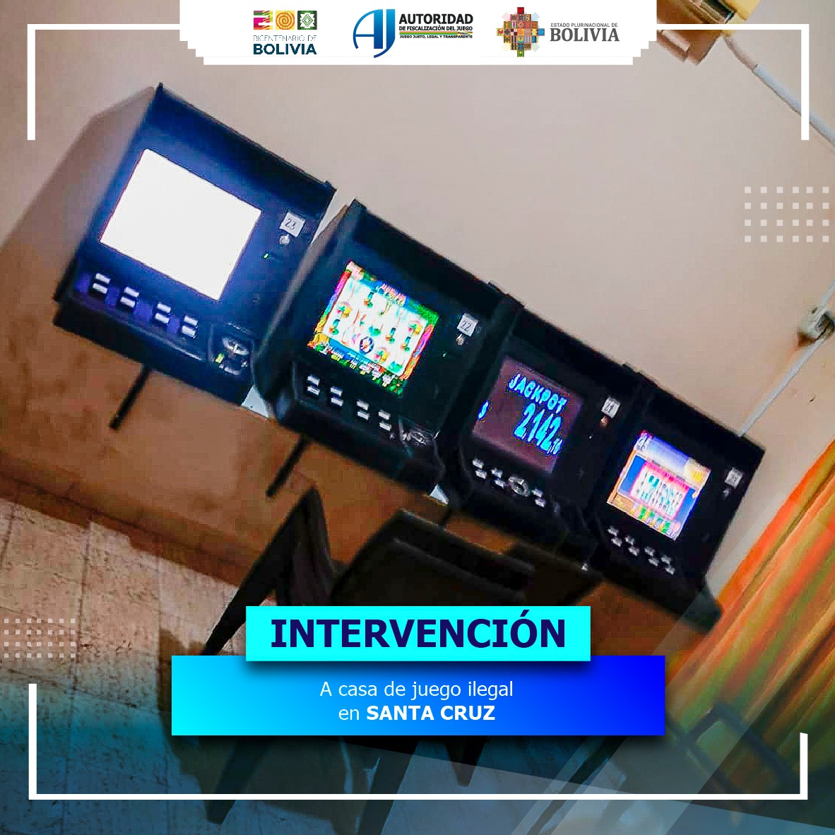 Autoridad del Juego incauta 34 máquinas ilegales de azar en Santa Cruz