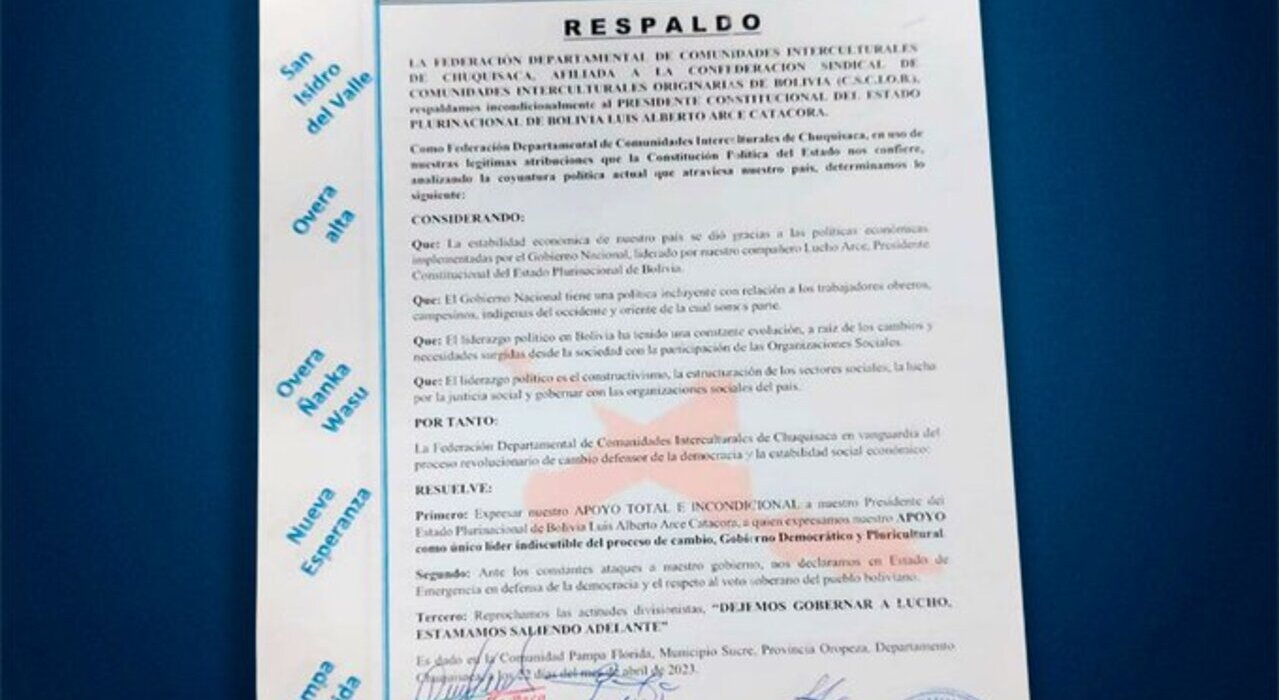 Interculturales de Chuquisaca se declaran en emergencia por ataques al Gobierno y exigen dejar gobernar a Arce