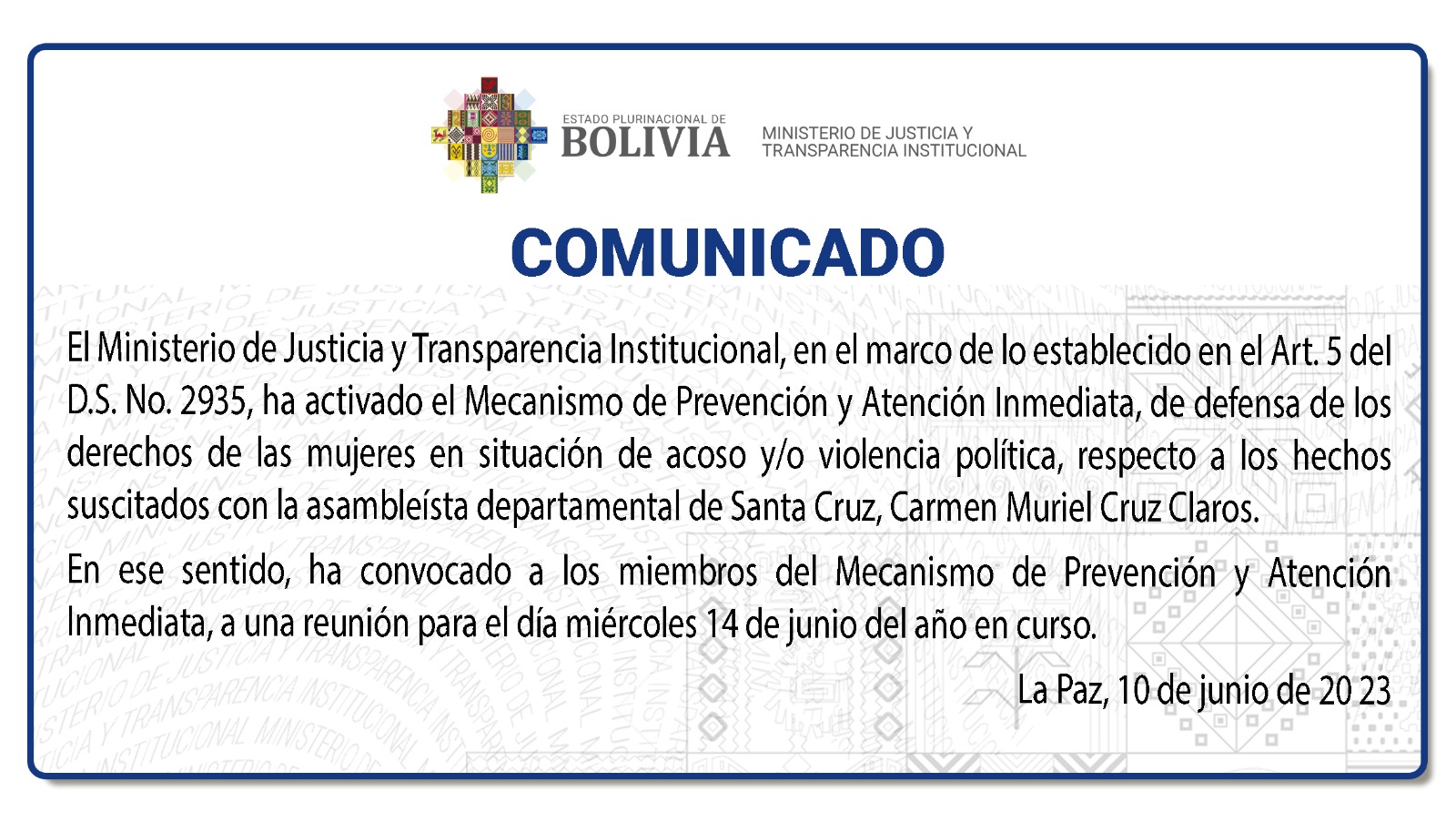 Justicia activa “Mecanismo de prevención y atención inmediata” por agresión a asambleista y fija fecha de reunión