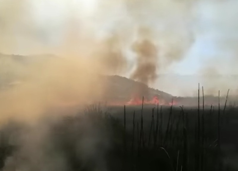 Bomberos intentan sofocar incendio de magnitud en alrededores de la laguna Quenamari