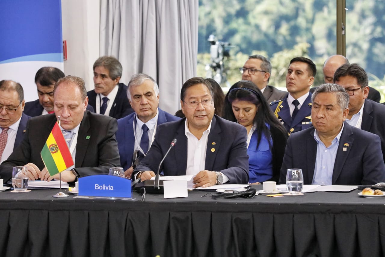 El presidente Luis Arce durante su intervención en la 62 Cumbre de Jefes y Jefas de Estado del Mercosur y Estados Asociados. Foto: Comunicación Presidencial.