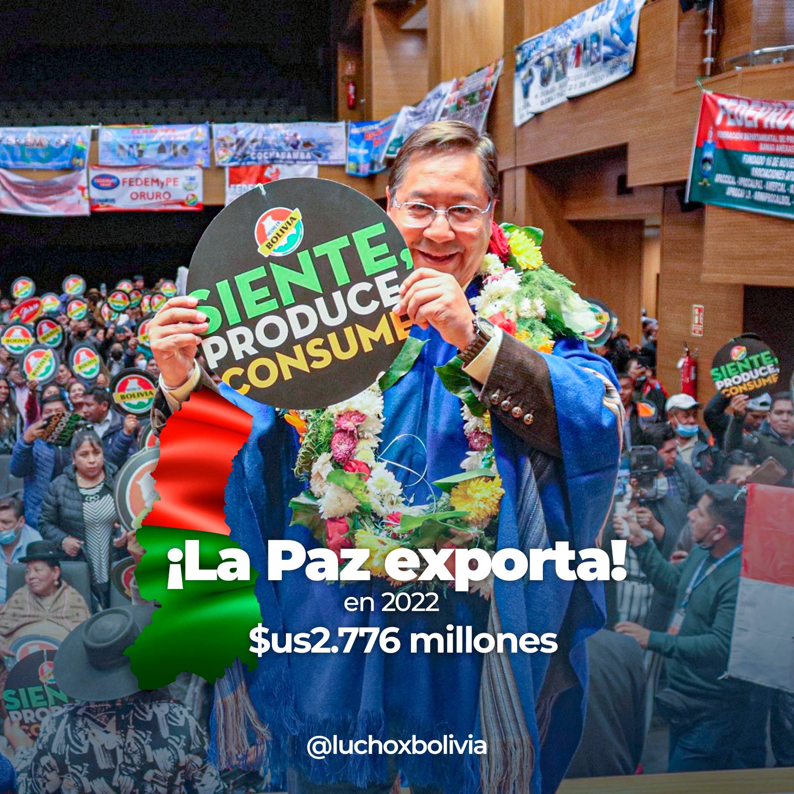 Presidente destaca récord histórico de exportaciones paceñas con $us 2.776 millones en 2022