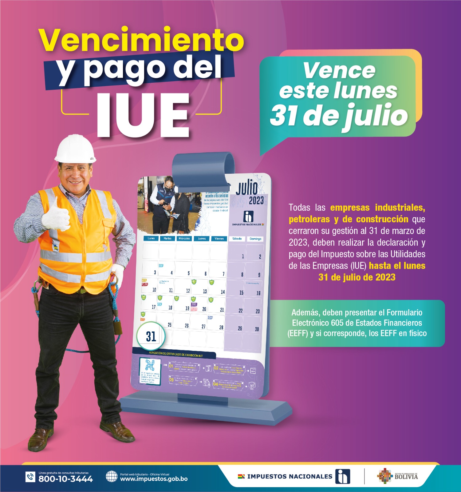 Impuestos: Este lunes vence el plazo del IUE para industriales, constructoras y petroleras