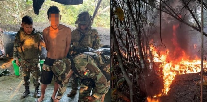 Fuerza antidroga destruye siete fábricas de cocaína y aprehende a un hombre en Villa Tunari