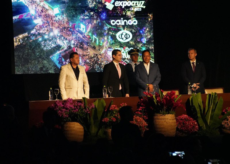 El presidente Luis Arce durante su discurso en la Expocruz. Foto: Comunicación Presidencial.