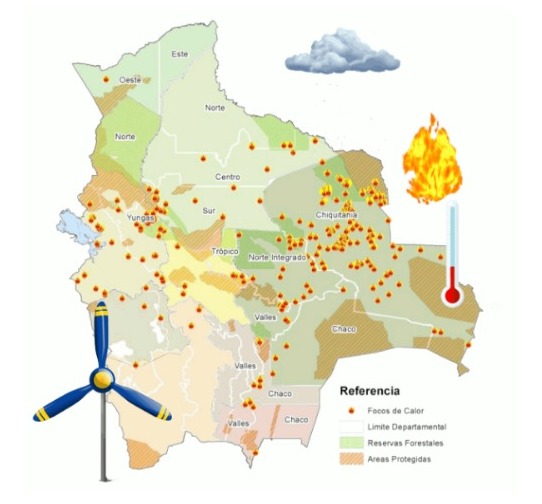 Bolivia registra 1.605 focos de calor, el departamento de Beni concentra la mayor cantidad