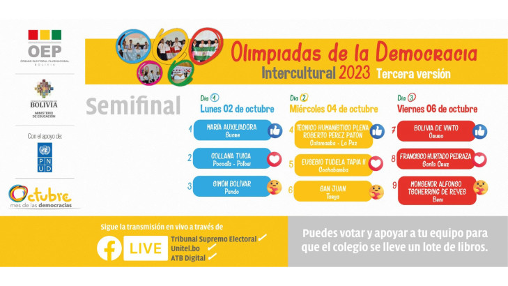 Inicia fase semifinal de las Olimpiadas de la Democracia Intercultural con Pando, Chuquisaca y Potosí