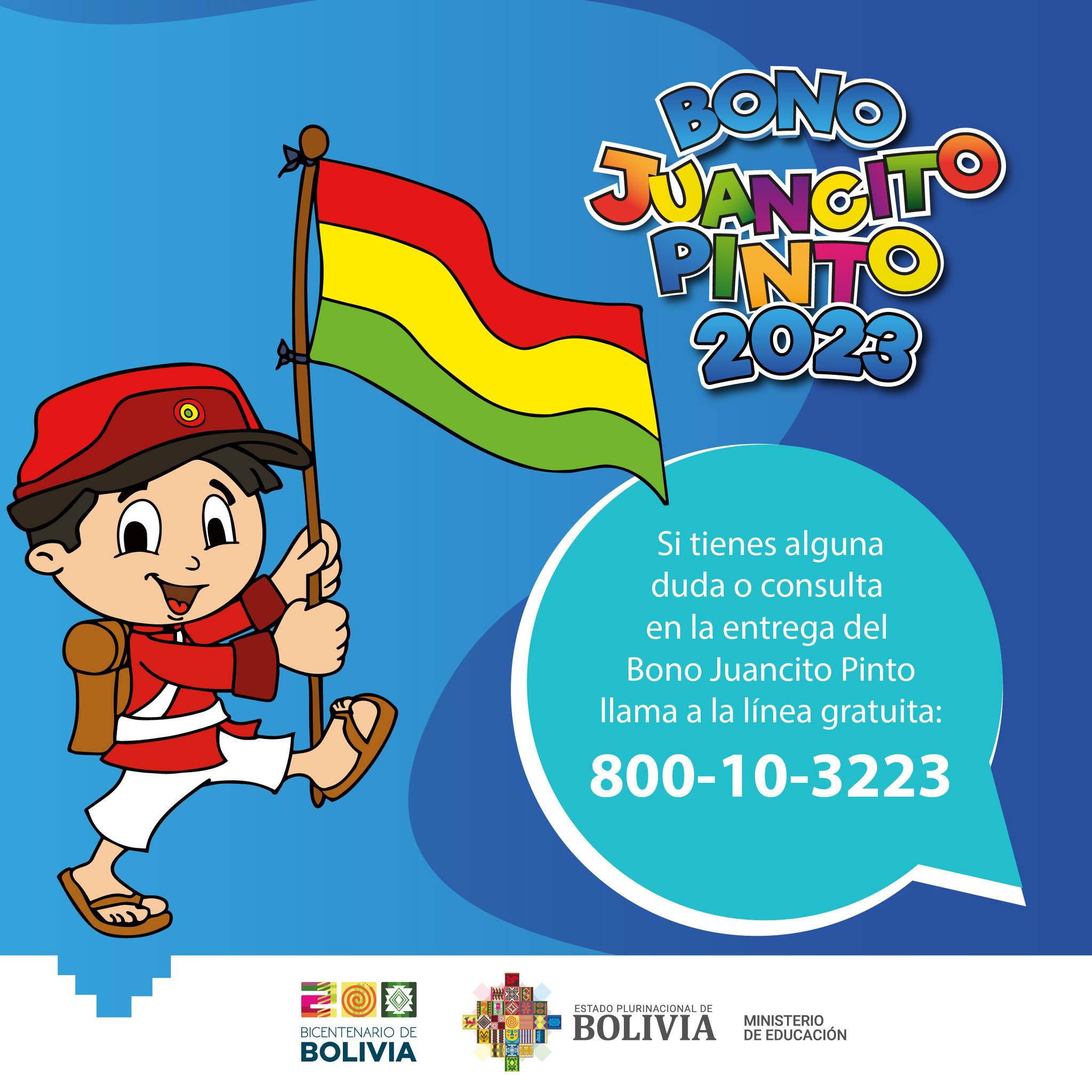 Educación habilita línea gratuita para atender dudas sobre el cobro del bono Juancito Pinto