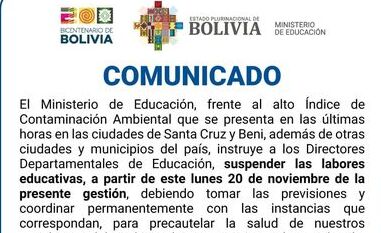 Educación instruye suspender labores escolares en regiones afectadas por alta contaminación