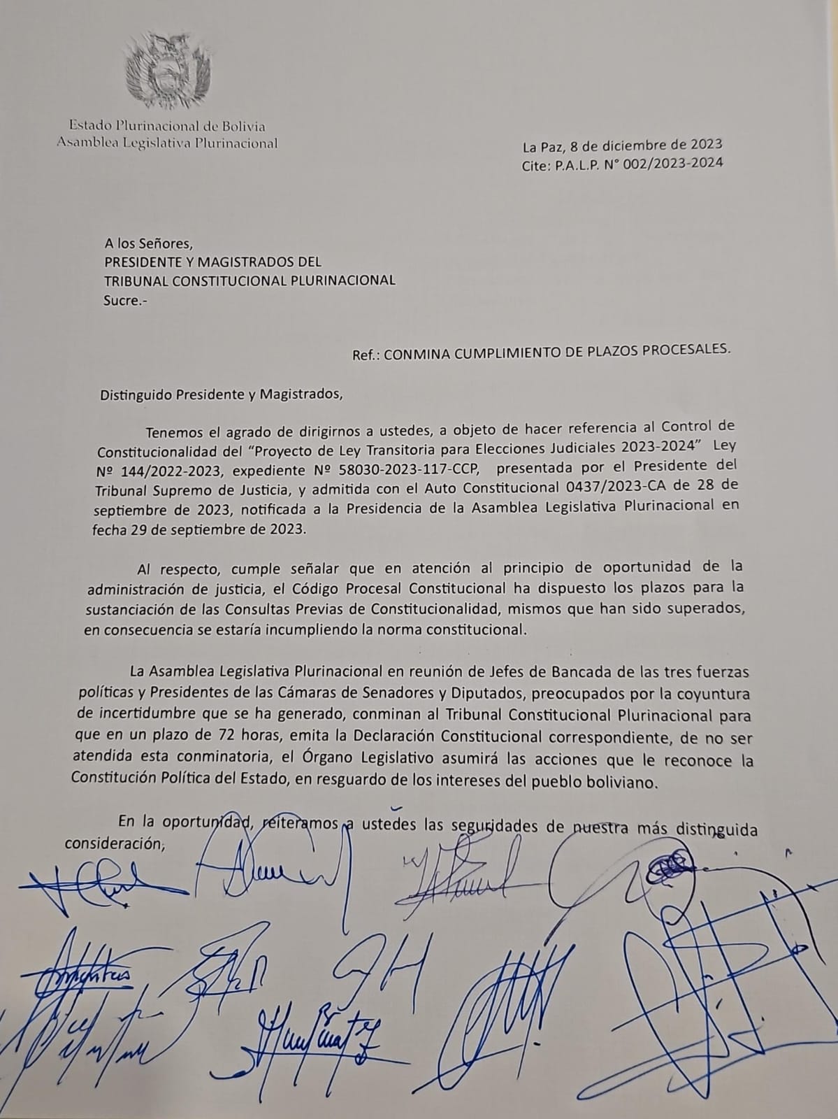 Legislativo otorga 72 horas al Tribunal Constitucional para emitir fallo sobre las judiciales