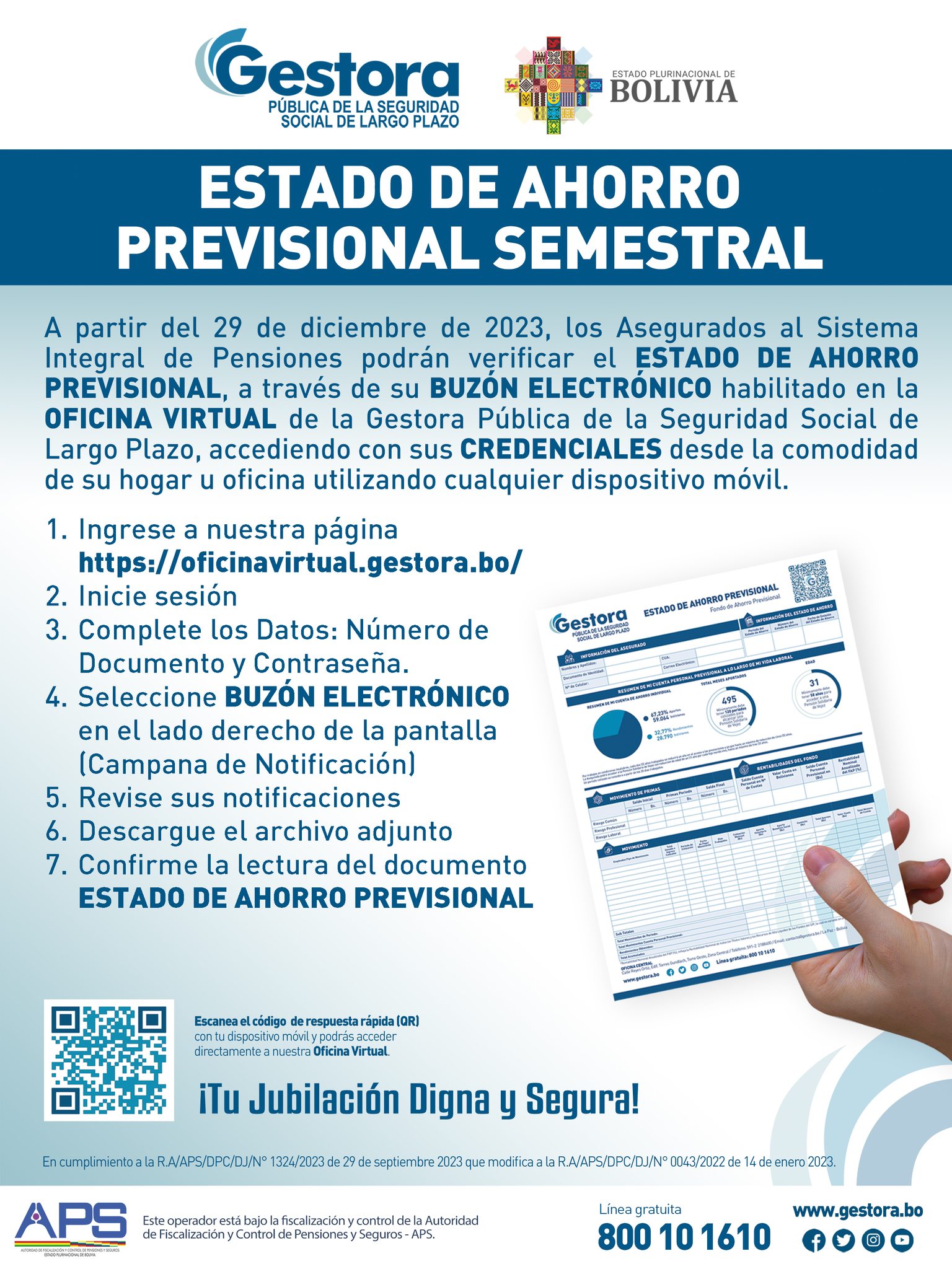 Gestora: Inicia pago de pensiones de diciembre y asegurados ya pueden verificar su Estado de Ahorro Previsional 