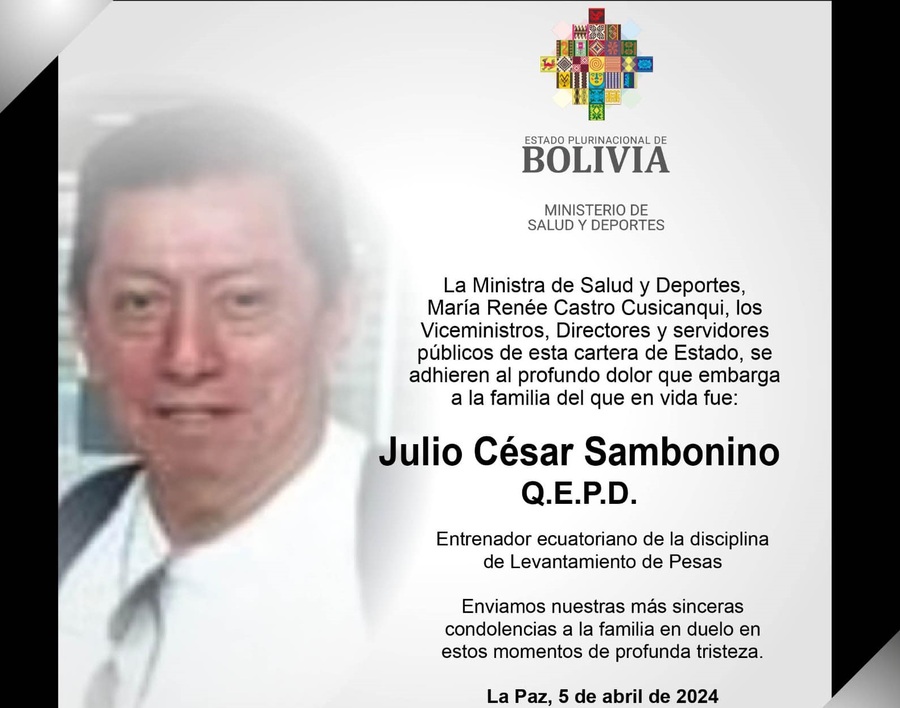 Salud envía condolencias por fallecimiento de entrenador ecuatoriano