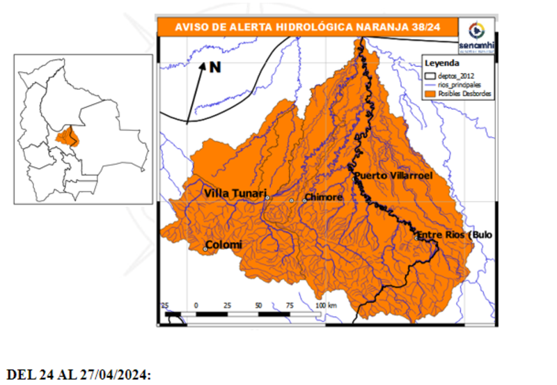 Senamhi activa alerta Naranja hasta el sábado por posible desborde de ríos en Cochabamba 