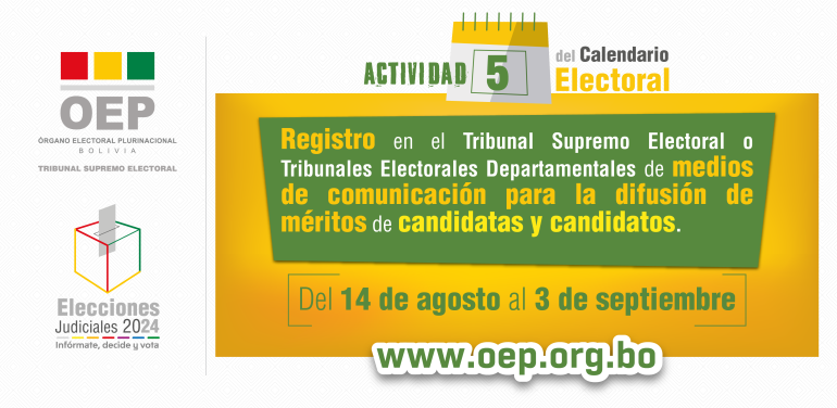 Medios interesados en difundir méritos de candidatos judiciales deben registrase hasta el 3 de septiembre