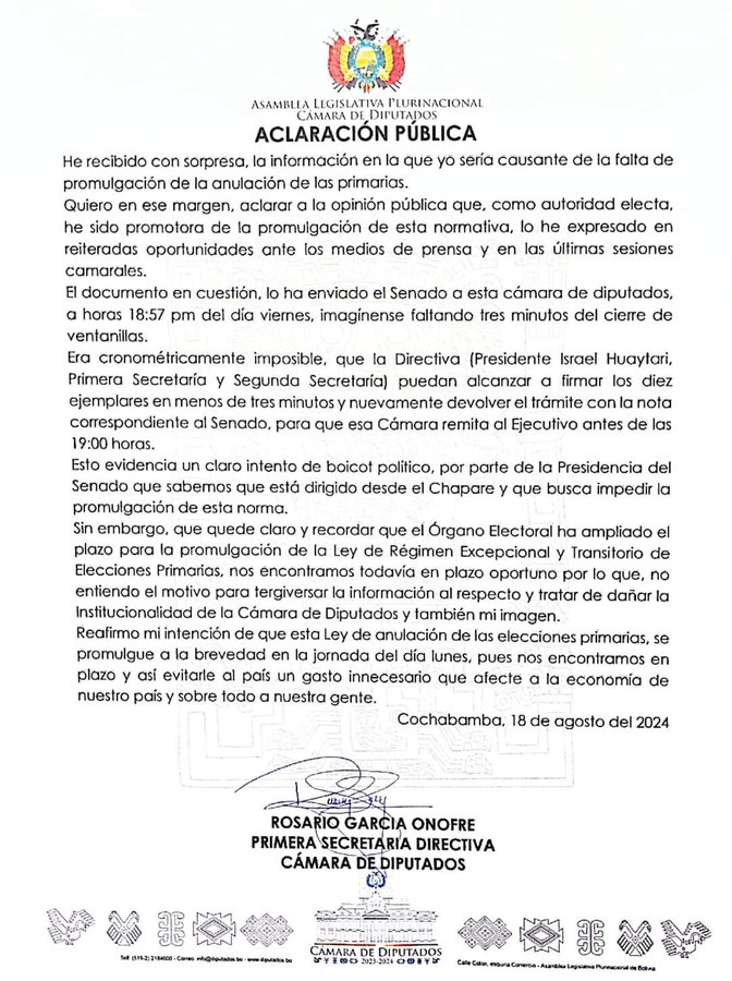 Denuncian que Presidencia del Senado demoró trámite de entrega de ley que suspende las primarias