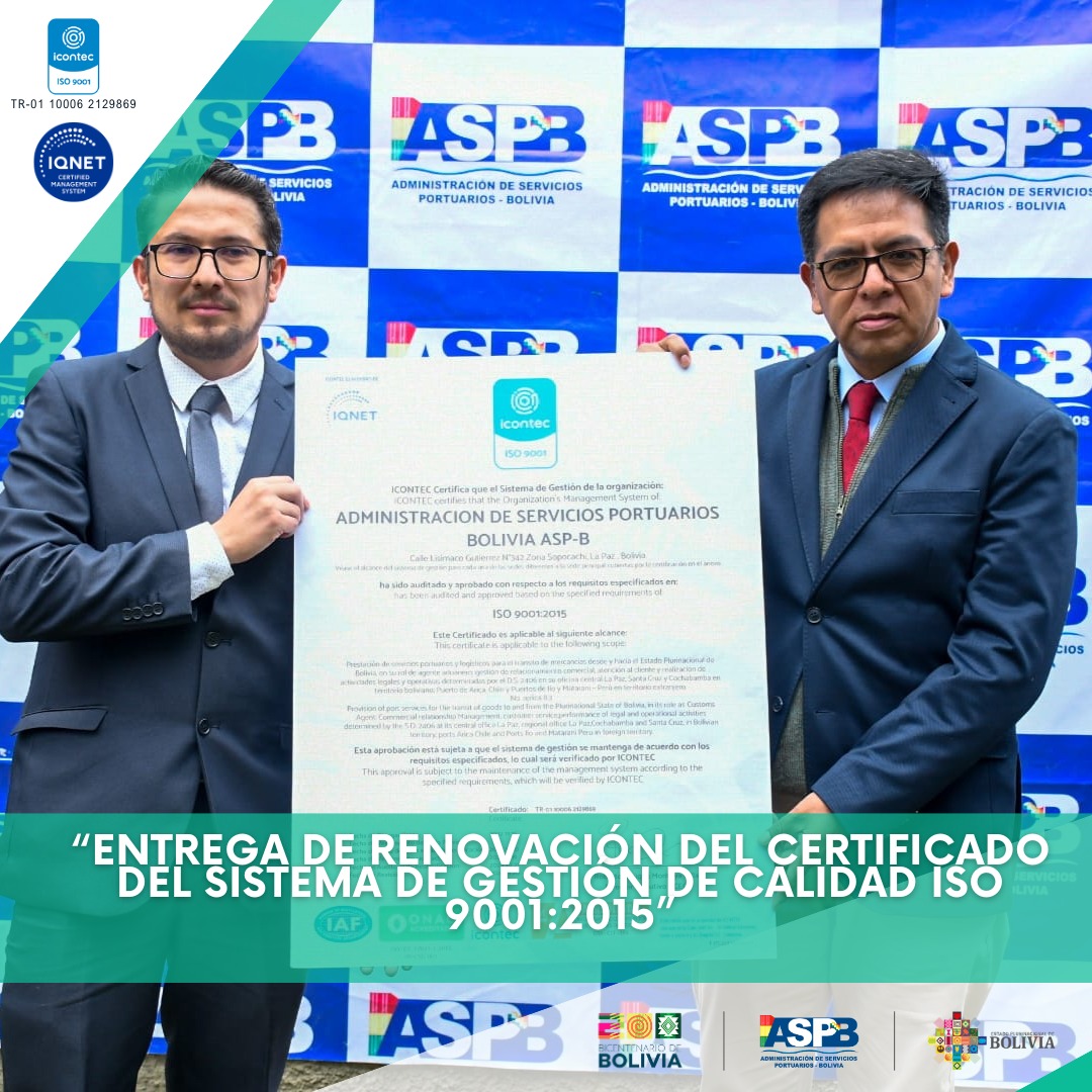 ASP-B recibe la renovación de la certificación de calidad ISO 9001:2015