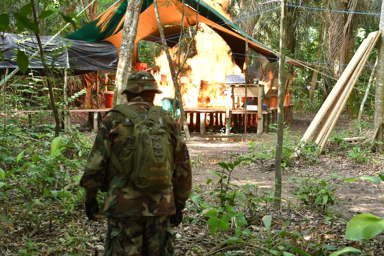 Incineran megalaboratorio de cocaína y afectan al narcotráfico en $us 250.000 en Santa Cruz