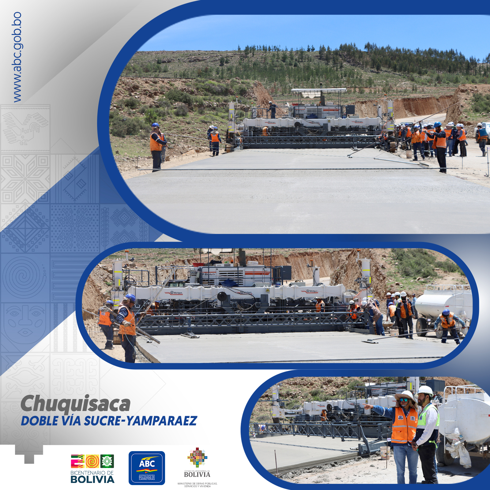 Construcción de la vía Sucre – Yamparáez avanza “a paso firme”, ABC pone en funcionamiento segunda pavimentadora 