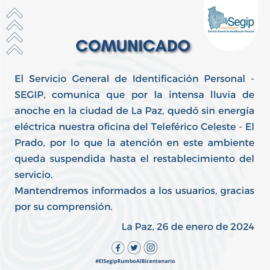 Segip suspende atención en oficina del Teleférico Celeste - El Prado por corte de energía tras intensa lluvia
