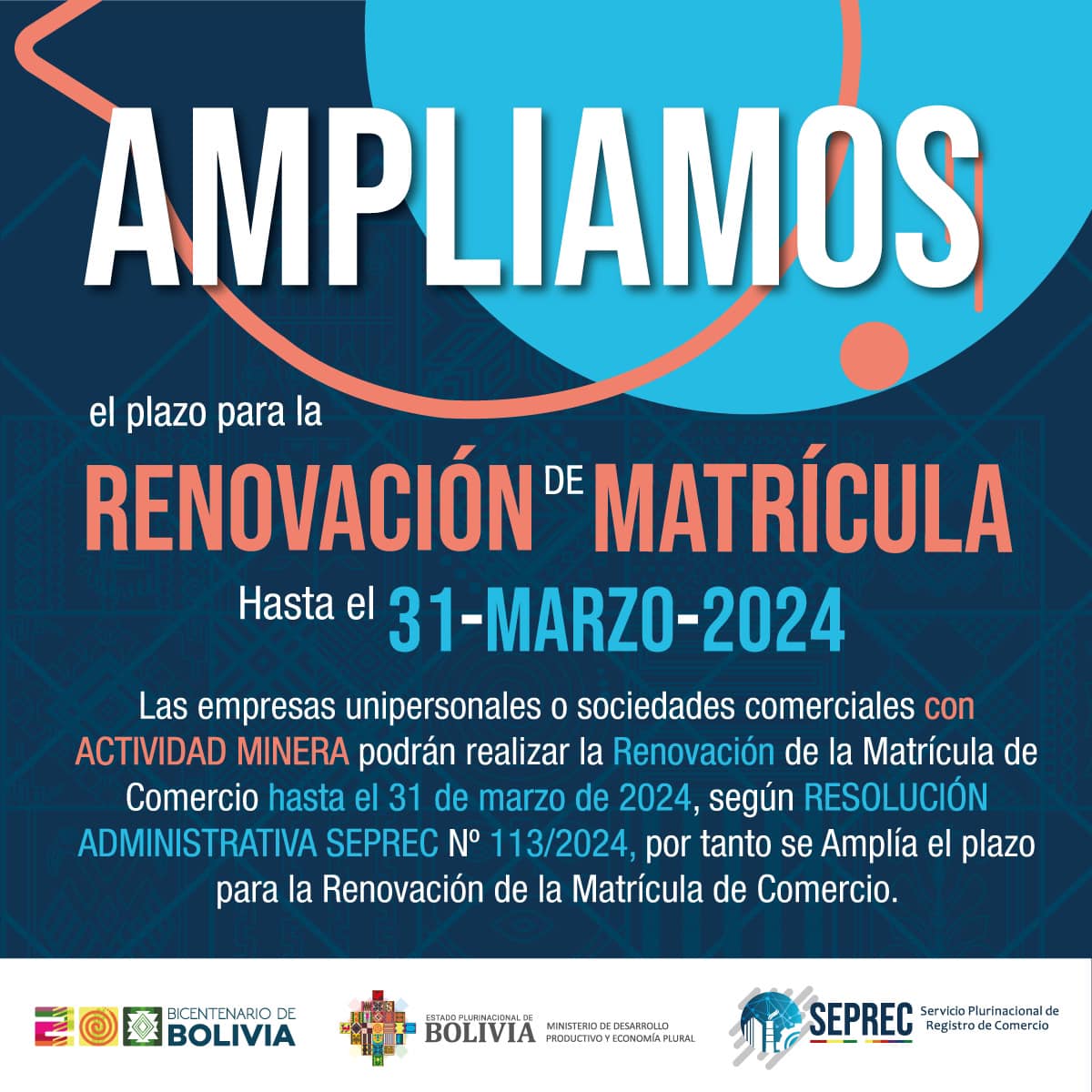 Amplían hasta el 31 de marzo plazo para renovar matrícula de comercio de empresas mineras