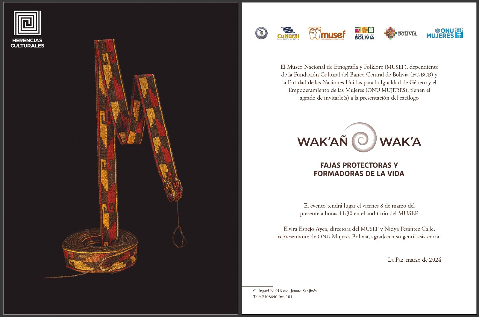 Musef invita a la presentación del libro “Wak’añ wak’a: Fajas protectoras y formadoras de la vida”