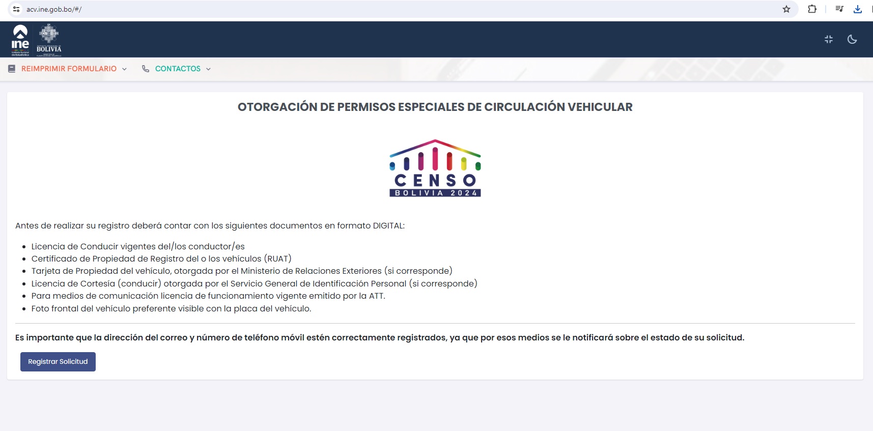 INE habilita plataforma para solicitar permiso de circulación de vehículos en el día del Censo