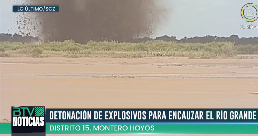 Explosiones logran abrir un canal, reencauzar aguas del río Grande y evitar inundaciones en poblado cruceño