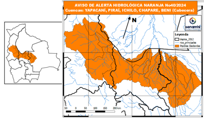 Senamhi activa alerta Naranja por posible desborde en ríos de Cochabamba, Santa Cruz, Norte y Yungas de La Paz 