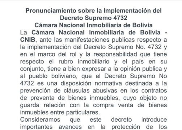 Cámara Inmobiliaria destaca que Decreto 4732 previene cláusulas abusivas y no aborda la compra venta de bienes entre particulares 