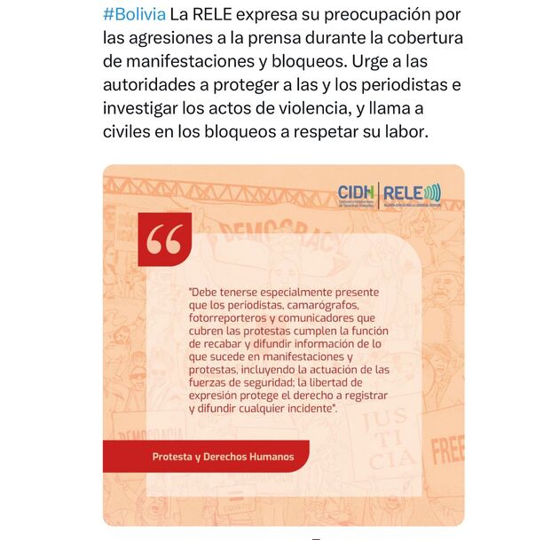 Relatoría de la Libertad de Expresión preocupada por violencia contra la prensa en bloqueos, urge al Estado investigar