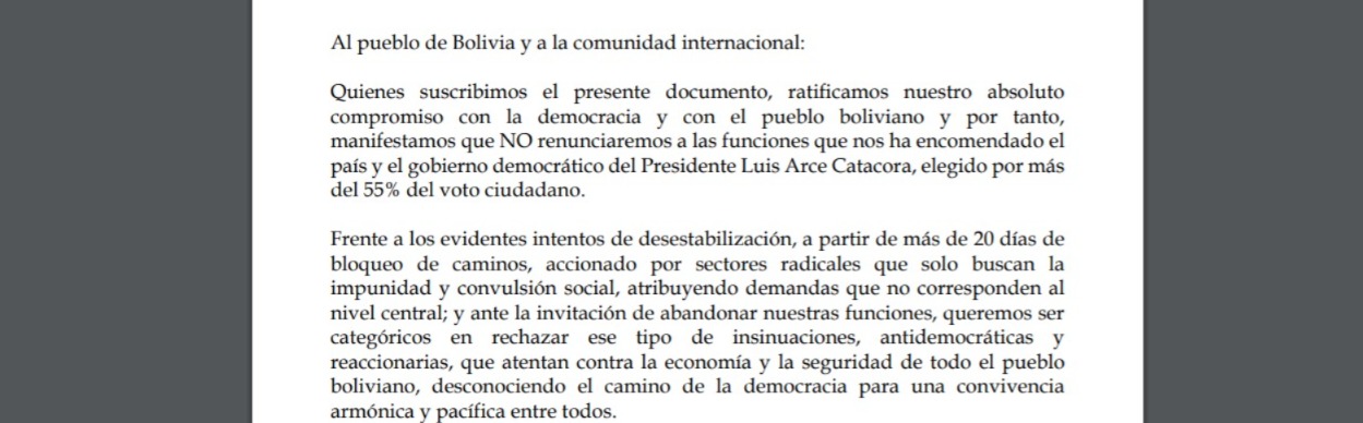Representantes diplomáticos reafirman lealtad con Arce y el pueblo, y denuncian intentos de desestabilización