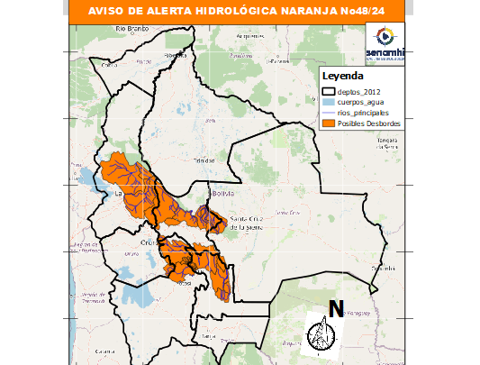 Activan alertas Naranja por desborde de ríos en cuatro departamentos, lloverá en Tarija y Chuquisaca