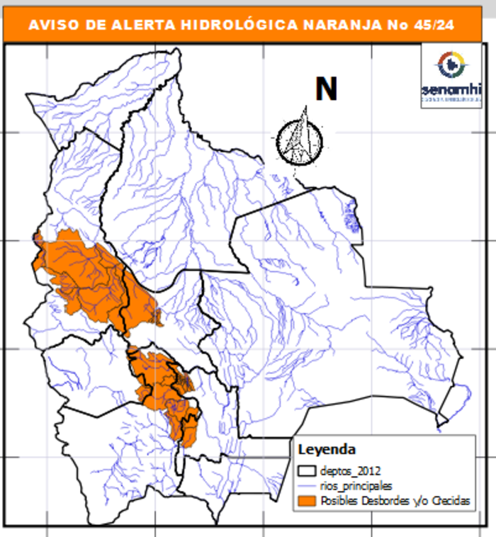 Alerta Naranja por posibles desbordes de ríos en La Paz, Potosí, Cochabamba y Chuquisaca