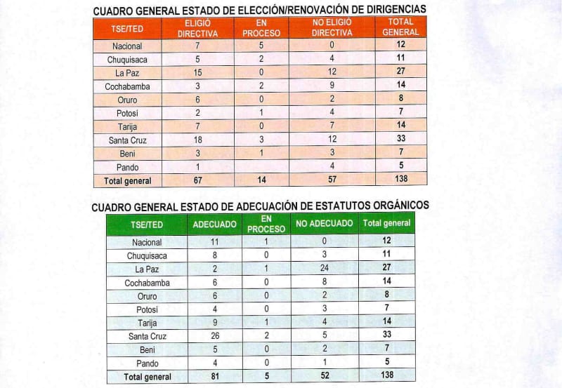 Más de 50 organizaciones políticas de Bolivia no renovaron directivas ni adecuaron sus estatutos