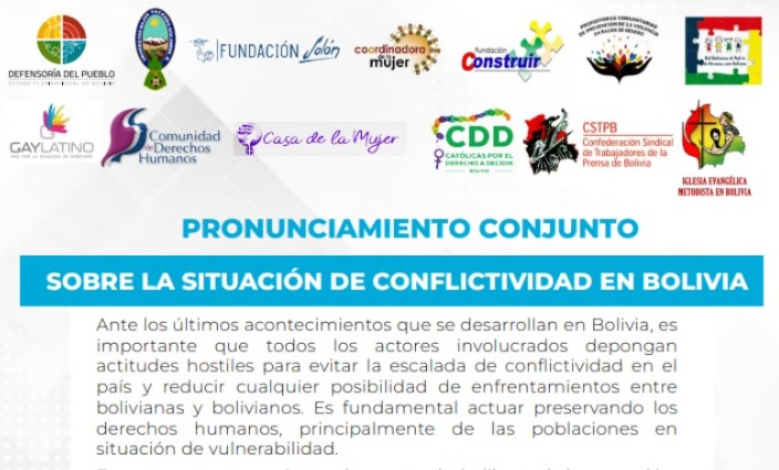 Instituciones y activistas exhortan a deponer actitudes hostiles para evitar escalada de conflictividad