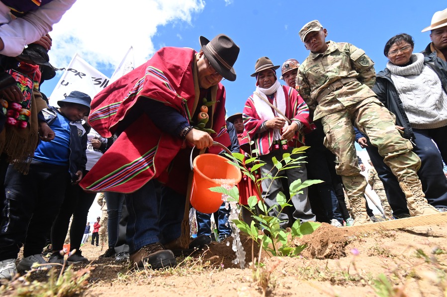 Arce inicia la plantación del Octavo Pulmón Verde del país en Oruro