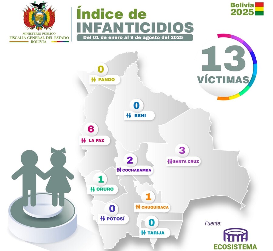 Bolivia reporta 13 infanticidios, la mayoría de los casos se registran en La Paz