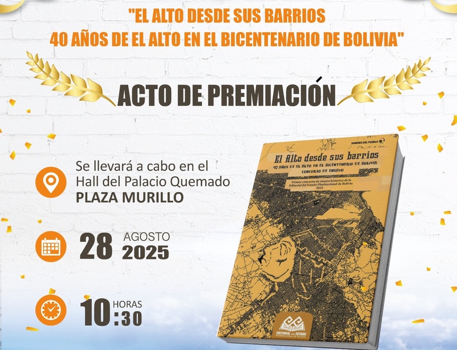 Editorial del Estado premiará a 12 ganadores del concurso que visibiliza la historia de los barrios de El Alto
