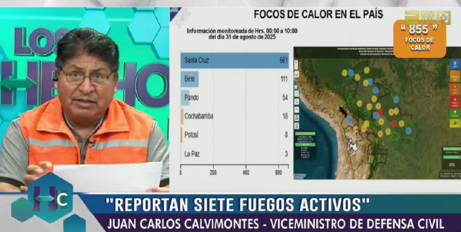 Bolivia reporta 855 focos de calor y dos incendios forestales