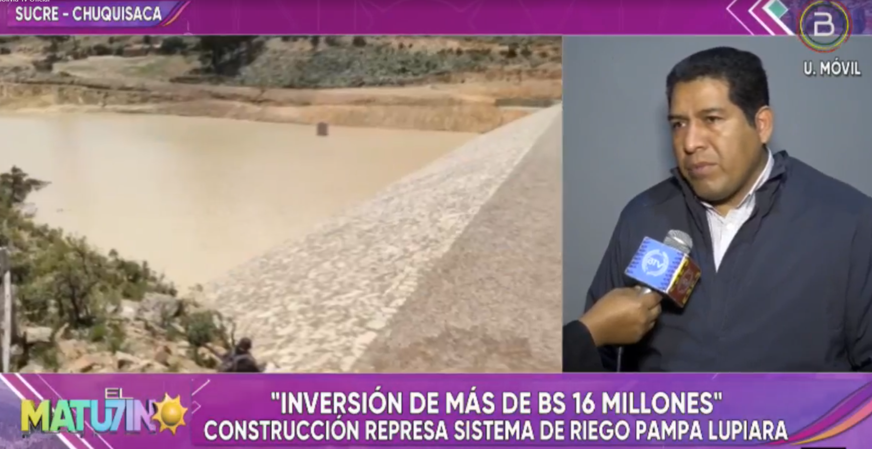 Concluyen represa y sistema de riego en Tarabuco con una inversión de Bs 16 millones