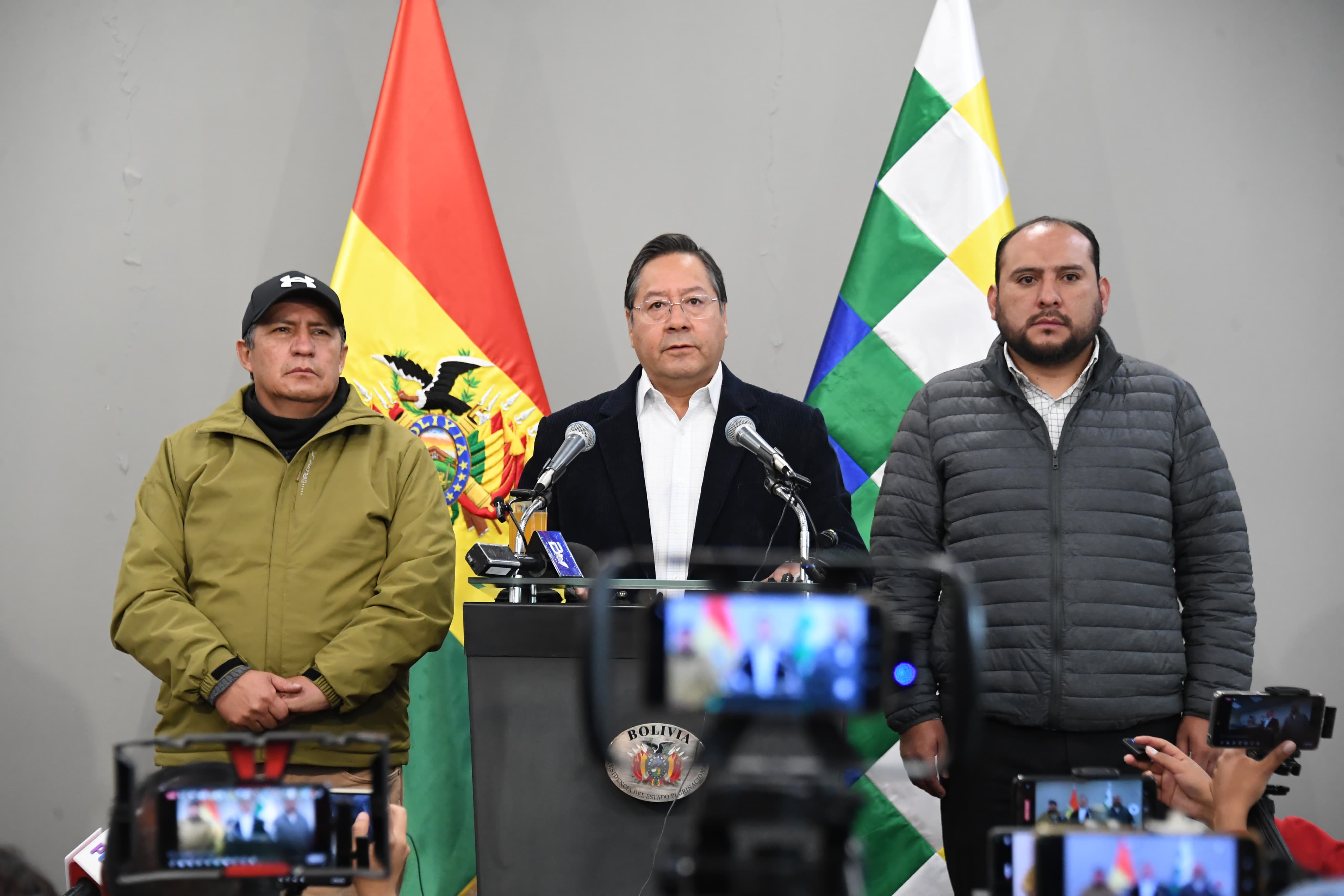 El presidente del Estado, Luis Arce, en conferencia de prensa. Foto: Vicecom.