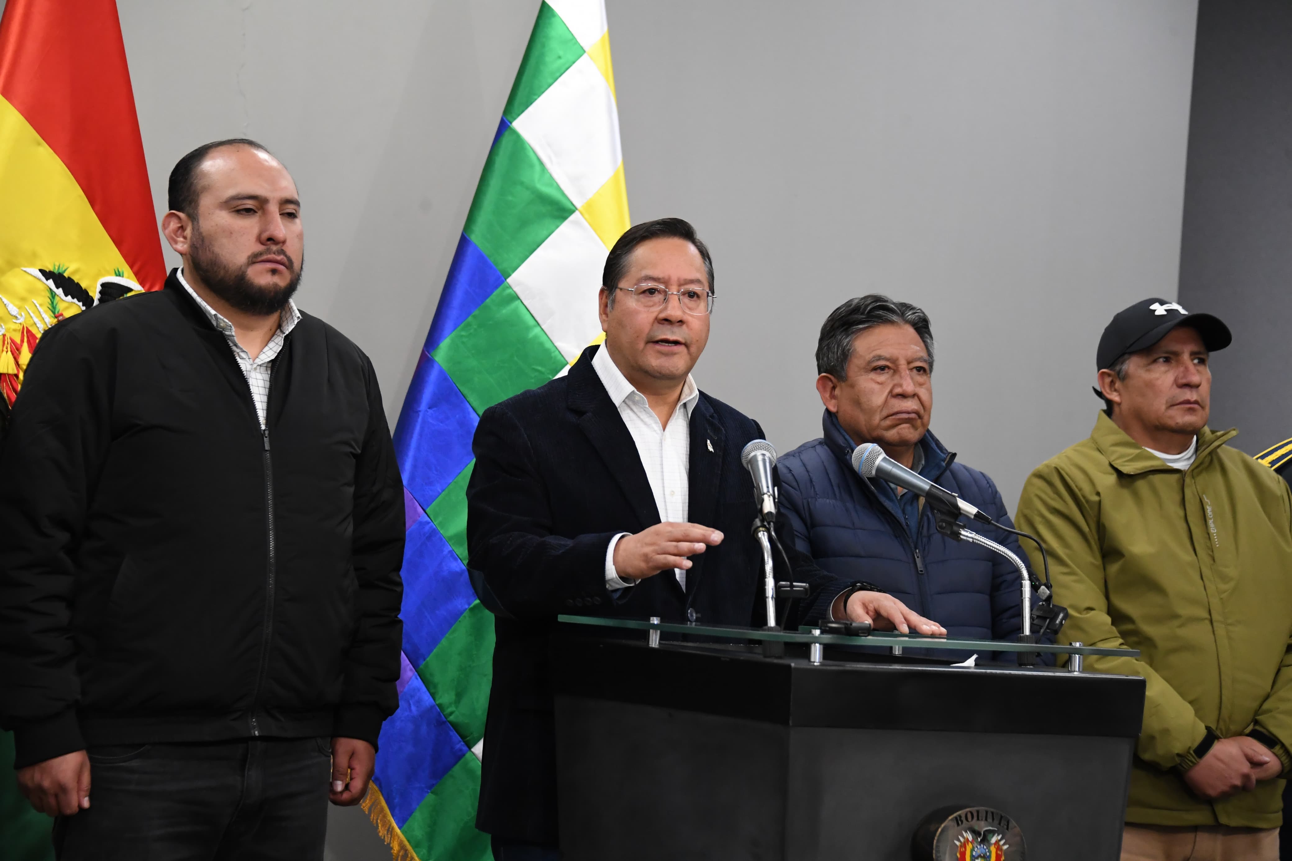 El presidente del Estado, Luis Arce, en conferencia de prensa. Foto: Vicecom.