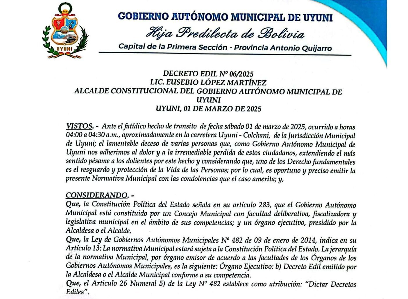 Uyuni declara duelo de 3 días por accidente que dejó 37 fallecidos en carretera Oruro – Potosí