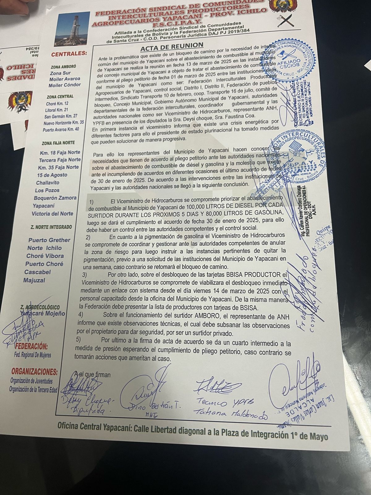 Bloqueo en Yapacaní se levanta tras acuerdo con el Gobierno