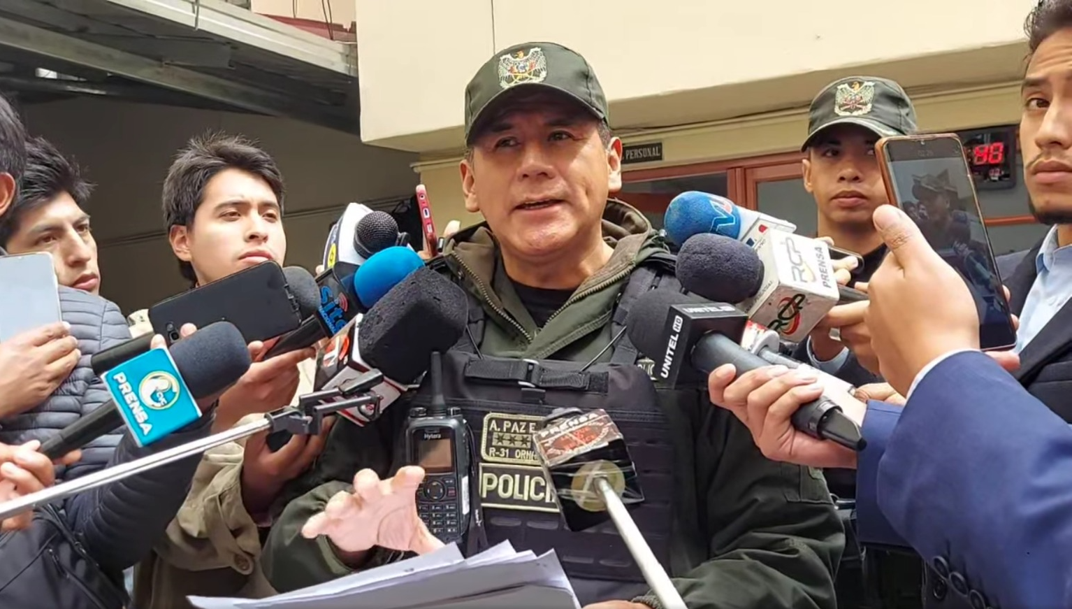 Andrés Paz, Subcomandante Departamental de la Policía La Paz. Captura: Voz Tv