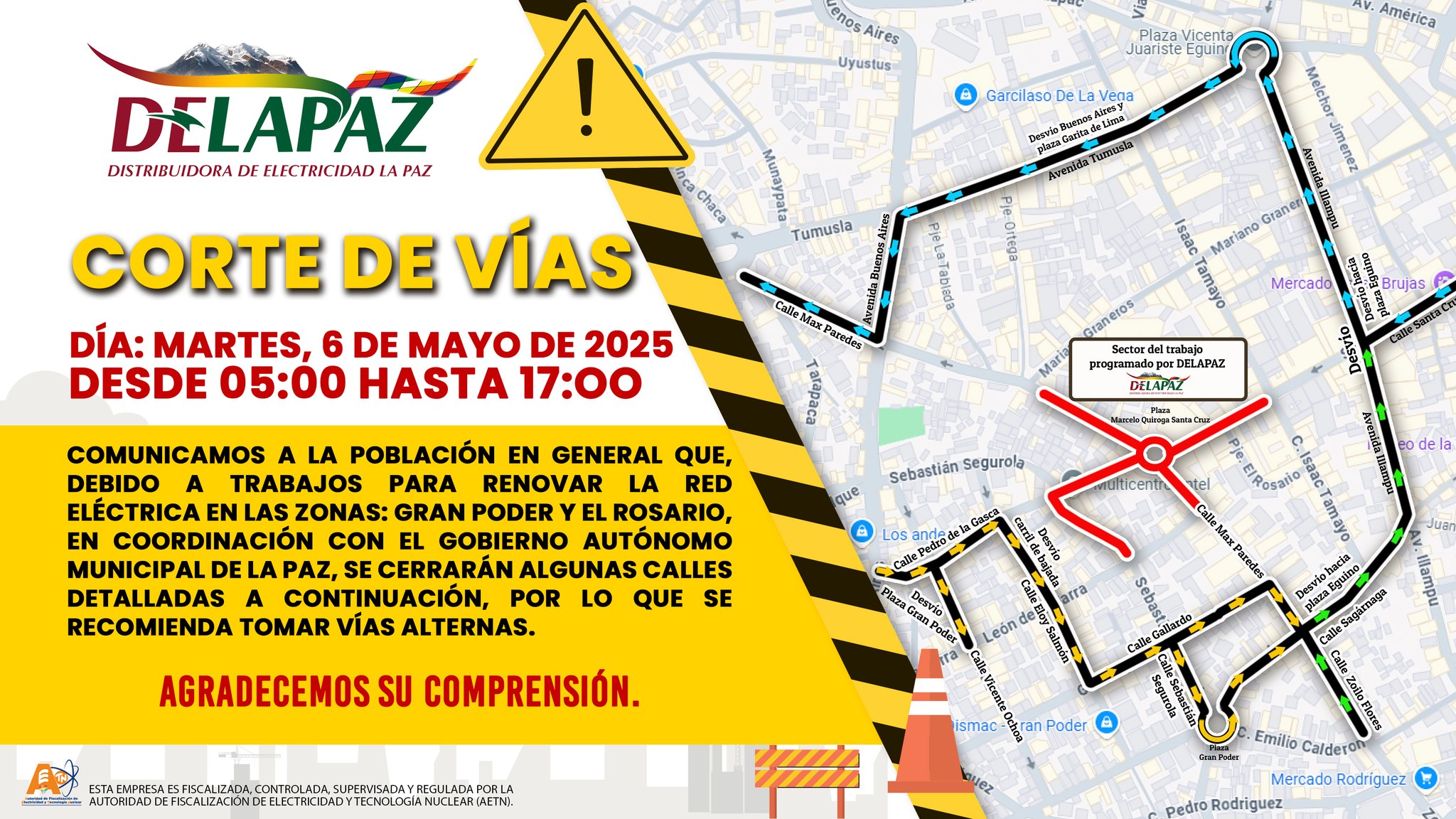 Delapaz renueva 10 postes de red eléctrica en zonas Gran Poder y El Rosario