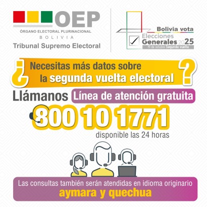 TSE habilita línea gratuita 800-10-1771 para consultas sobre el balotaje en idiomas originarios