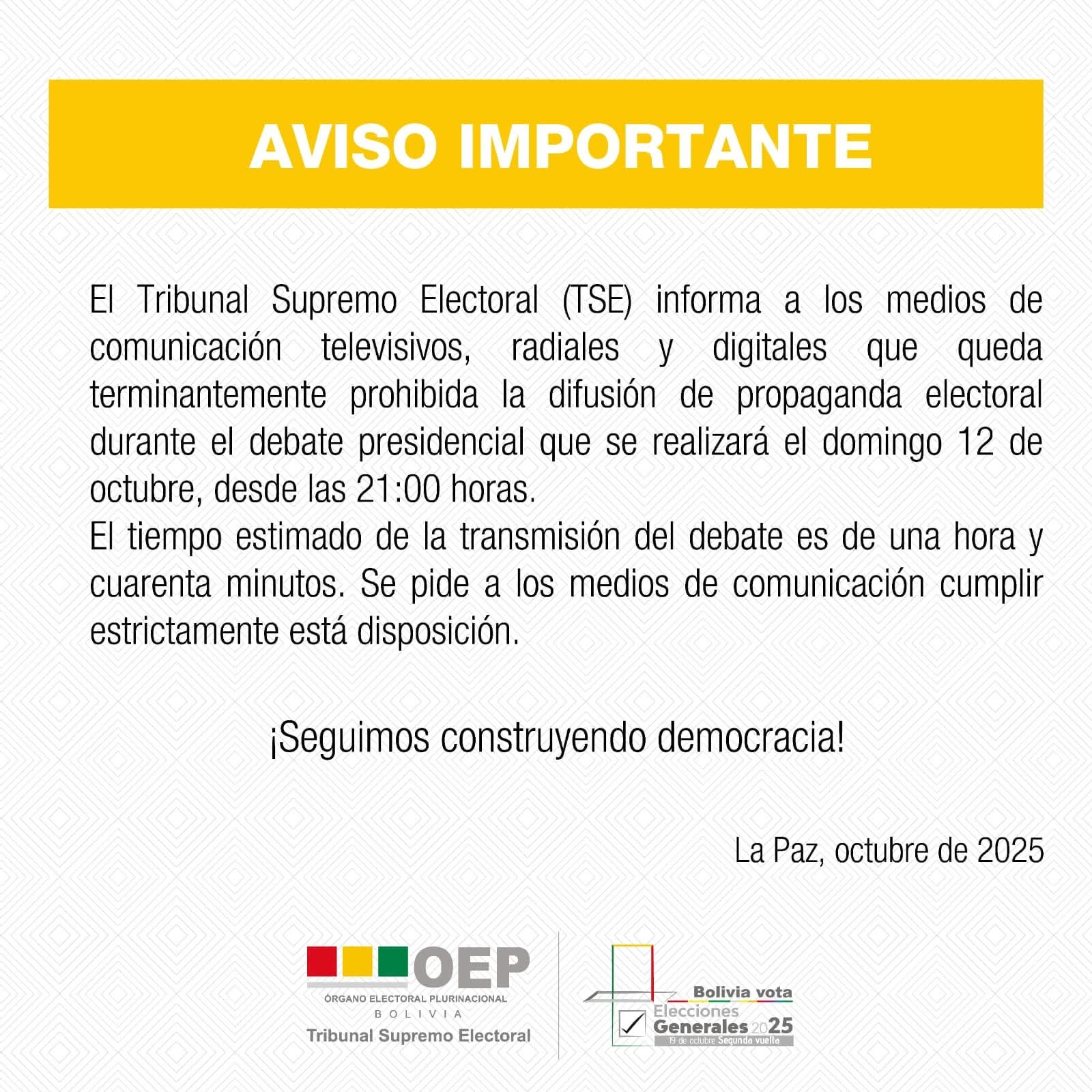 TSE prohíbe difusión de propaganda electoral durante el debate presidencial